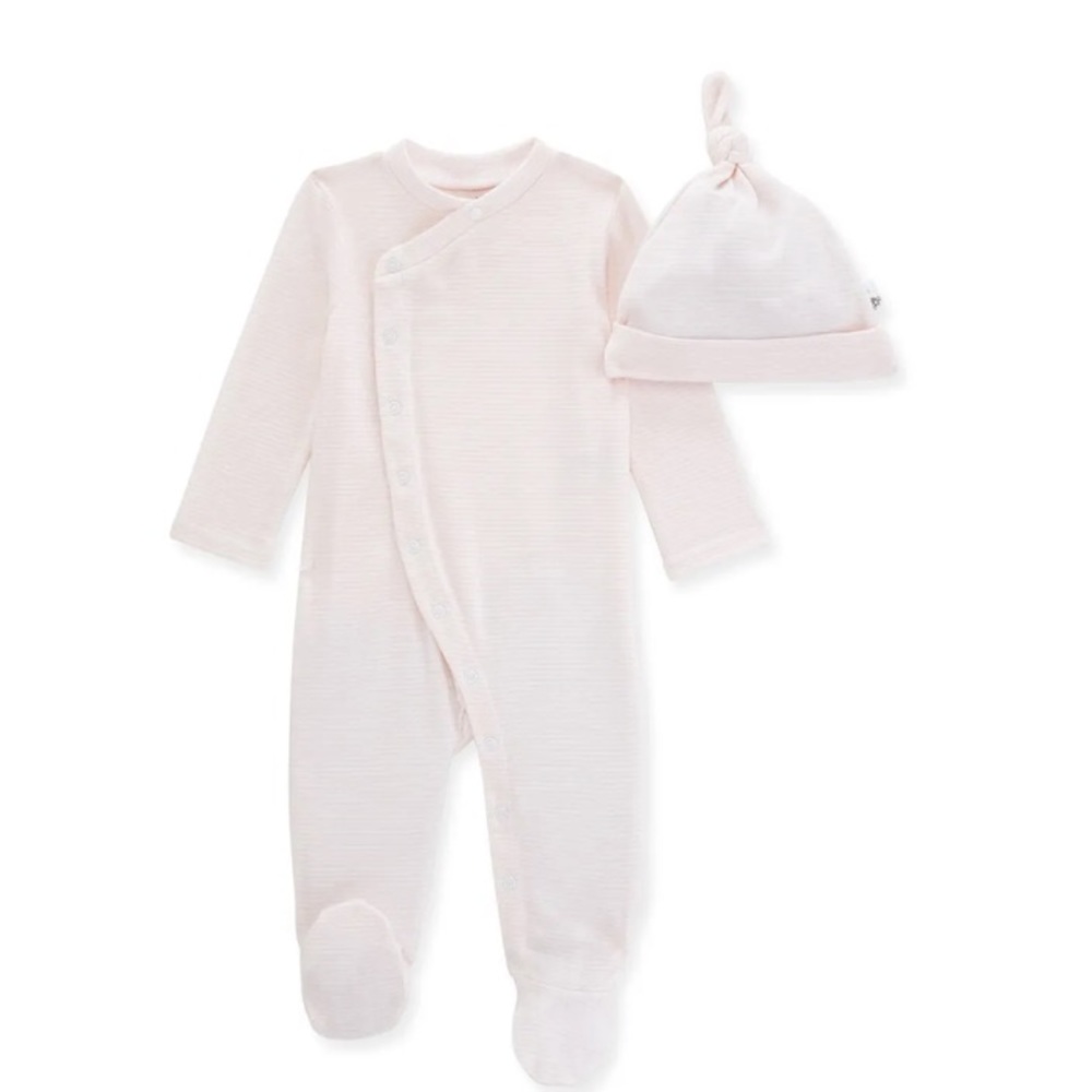 Burt’s Bees Micro Stripe Pink Organic Cotton Jumpsuit & Knot Top Hat Set 3-6